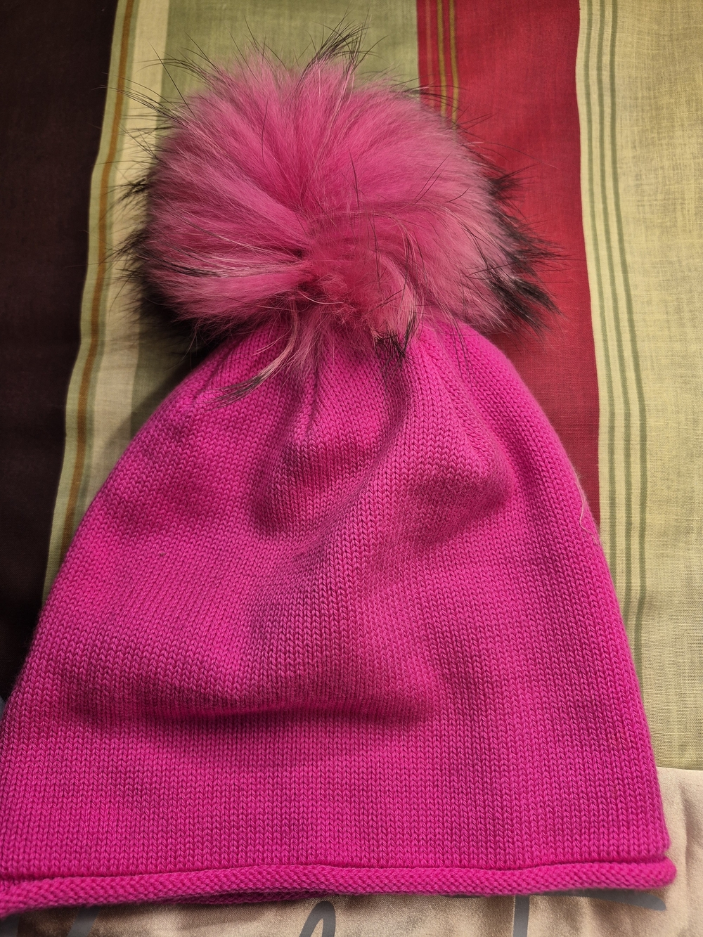 Lindo F Women's Hot Pink Knit Fur Pom Pom Beanie
